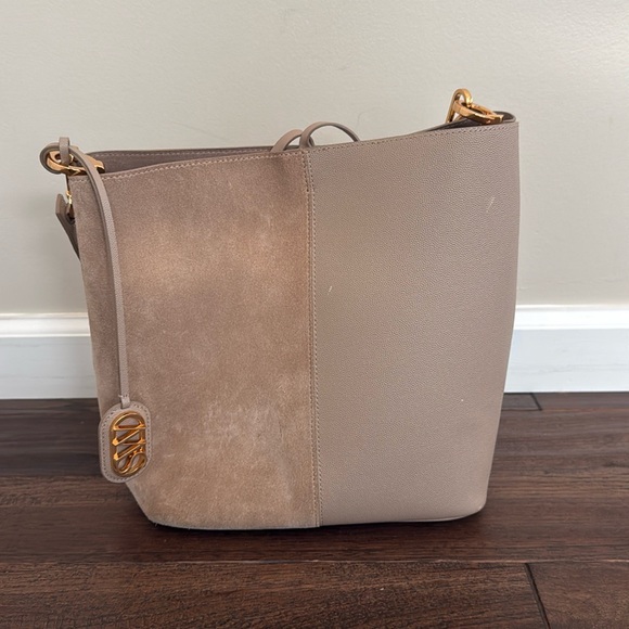 Authentic Stuart Weitzman 50/50 tote bag suede and leather - beige/taupe - Picture 1 of 1